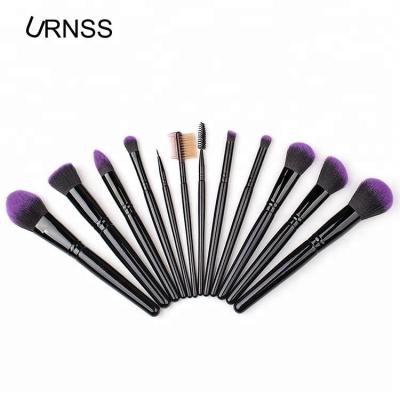 China Angular Blush Custom Vegan Logo Purple Cosmetics Synthetic Makeup Brushes 12pcs for sale