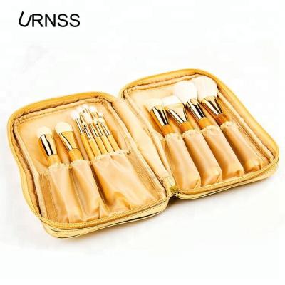 China Angular Blush Custom Logo 15pcs Goat Hair Bamboo Cosmetic Makeup Brush Set With Bag for sale