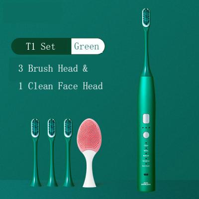 China Aluminum Alloy Ultra Whitening Electric Toothbrush 3 Brush Heads and Ultra Magnetic Travel Case Sonic Motor Radio Charging 5 Modes T1 for sale