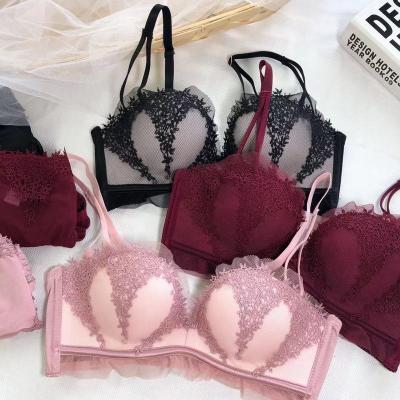 China Lovely Heart Lace Breathable Charming Embroidery Without Underwire Half Cup Bra Girls Sexy Gathered Back Underwear Beautiful for sale