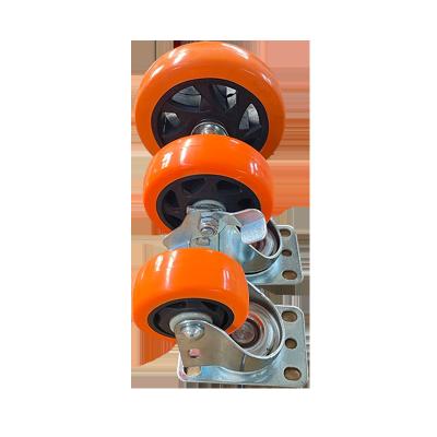 China Rigid Polyurethane 3 4 Medium Heavy Duty Fixed Flat 100mm 5 Inch PU Caster Swivel Caster Wheel Brake zu verkaufen