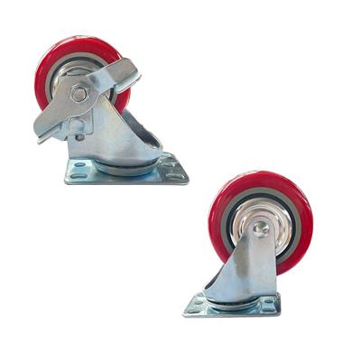 China SWIVEL 100 mm Red Polyurethane 4 Inch PU Caster With Cover Swivel Caster With Brake zu verkaufen