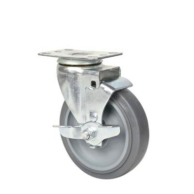 Cina Other top rated 125mm gray medium duty swivel tpr shopping cart caster wheel side brake in vendita