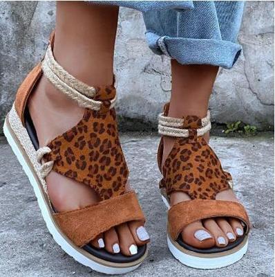 China New Style Lightweight Woman Cross Strap Sandals Wedges Sandals Leopard Sandals for sale