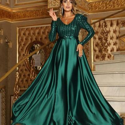 China New 2021 Polyester V-Neckline Long Sleeve Anti-Static Prom Dress Sequin A Line Luxury Dress for sale