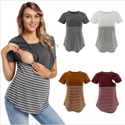 China Maternity Maternity+Clothing Cheap Maternity Women's Radiation Protection T-shirt Stripe Top Pregnancy Lactation Side Opening Ruched Blouses for sale