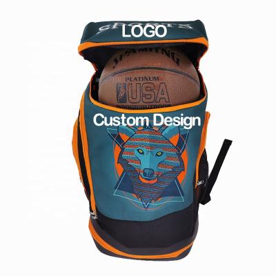 China New Design Waterproof Customize Custom Logo Sublimation Print Polyester Gym Bag Basketball Backpacks With Shoe Compartment for sale