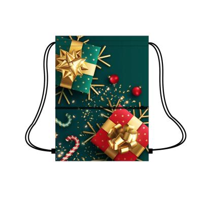 China Custom Drawstring Bag Polyester Material Christmas Design Drawstring Bag Gift Bag For Sublimation Printing NO MOQ for sale