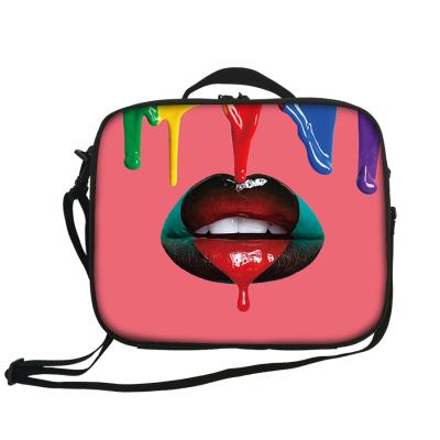 China Fashion Waterproof Hot Selling Big Lips Printed Office Lunch Bag Waterproof Lightweight Lunch Bag Insulated Sublimation Lunch Bag for sale