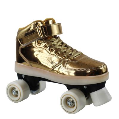 China Outsole With Flashing System By Quad 4 Wheels Professional Rental Level Push Button Track PU Synthetic Leather Roller Skating Shoe for sale