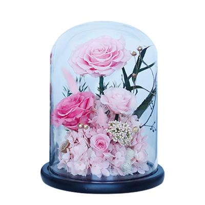 China Christmas Natural Fresh Flowers Bloom Preserved Roses in Glass Dome Made Preserved Eternity Roses for Valentine's Day and Mother's Day for sale