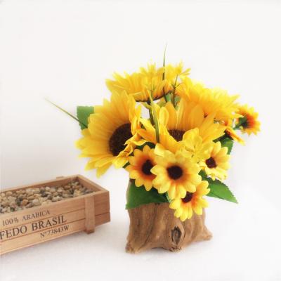 China Fabric Home Deco Preserved Artificial Sunflower Silk Flower With Flower Pot for sale