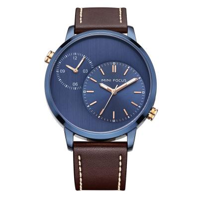 China Multiple Time Zone Relogio Masculino Casual Leather Wristwatches For Men Two Movement Man Clock Fashion Quartz Wrist Watch for sale