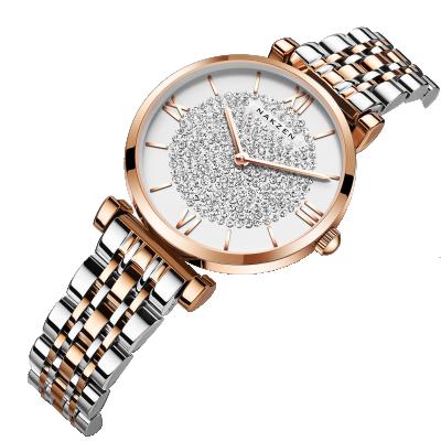 China Tangan Stainless Steel Band Women Watches wanita Date Stone Dial Watch Female Jam Elegant Brass Shiny Automatic Wrist Watch for sale