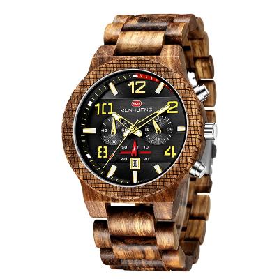 China Auto Date Kunhuang Brand Affordable Wood Watches OEM Factory Promotional Luxury Mens Wooden Wrist Watch for sale