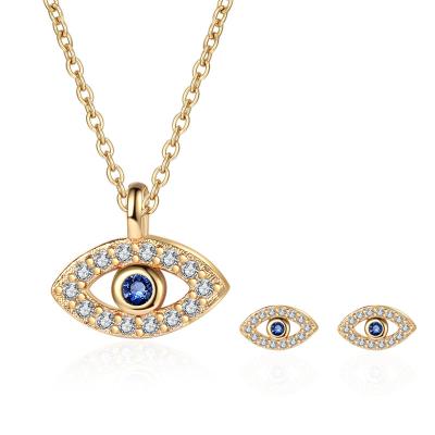 China Vintage Eye Necklace Jewelry Set For Women Blue Eye Necklace Turkey Eye Pendant Jewelry Set Women Delicate Earring for sale