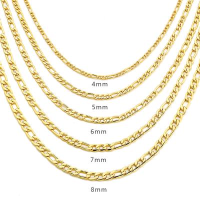 China Wholesale Custom Fashion Jewelry 4mm-8mm Mens and Womens Necklaces Chain 18k Gold Plated Filled Thick Stainless Steel Nk Figaro Chain for sale