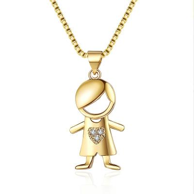 China Simple And Handsome Boy Pendant Necklace Cute Zircon 18K Copper Plated Necklace Jewelry Wholesale for sale