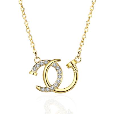 China FASHIONABLE Jewelry Letter C Necklace 18K Gold Plated Luxury Zircon Bride Wedding Necklace Jewelry Woman for sale