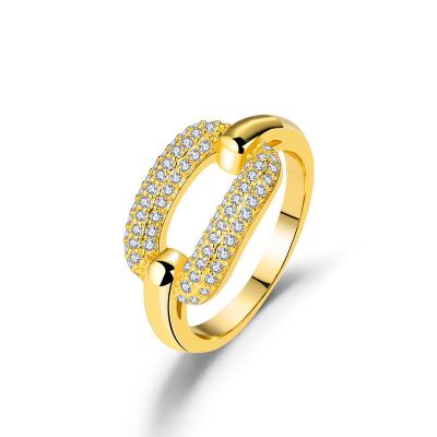 China TRENDY Simple Geometric Ring Ins Chain Link Ring Plated 18K Gold Zircon Ring Designed For Women Jewelry for sale