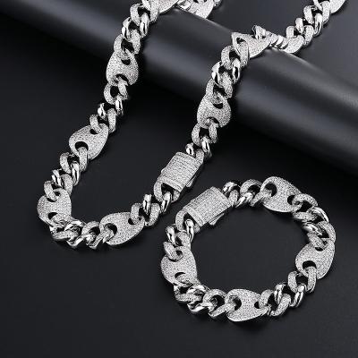 China Wholesale High Quality Cuban Chain Thick Men's Hiphop Miami Bracelet Necklace Hip Hop Jewelry Set for sale