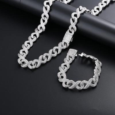 China Luxury Hiphop Mens Hip Hop Jewelry Set Silver Plated Cuban Chain Link Ice Out Diamond Bracelet for sale