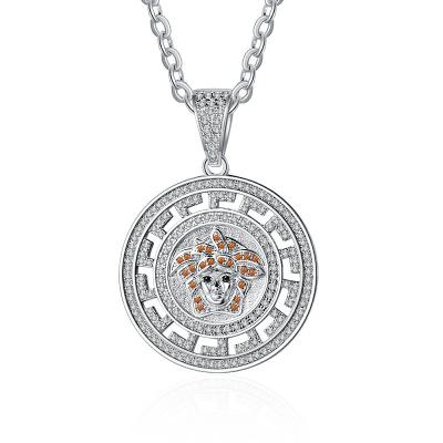 China Hip-Hop Rap Hip Hop Singer Jewelry Round Ice Pendant Zircon Silver Plated Indian Chief Necklace Men And Women for sale