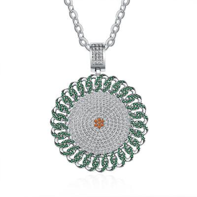 China Wholesale hip hop hip hop silver plated jewelry round ice shiny green jewelry copper zircon pendant necklace for sale