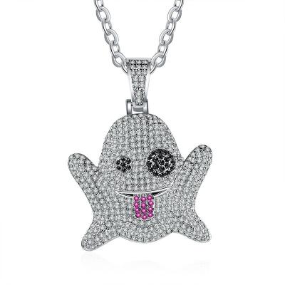 China Creative Cute Zircon Ice Hiphop Wholesale Halloween Necklace Ghost Hip Hop Men And Women Pendant Jewelry for sale