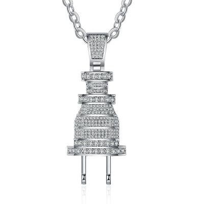 China Hiphop Fashion New Design 3D Plug Shape Silver Plated Copper CZ Pendant Hip Hop Jewelry Necklace Wholesale for sale