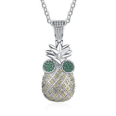 China Hip Hop Fashion Design Hip Hop Jewelry Pineapple Pendant Silver Plated Inlaid Zircon Copper Necklace Wholesale A.C.A. for sale