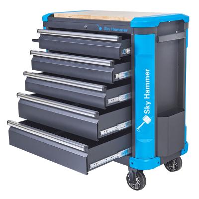 China Use And Easy Maintain To Repair Maker Outlet Black And Blue Tool Storage Cabinet 5 - Drawer Rolling Tool Trolley for sale