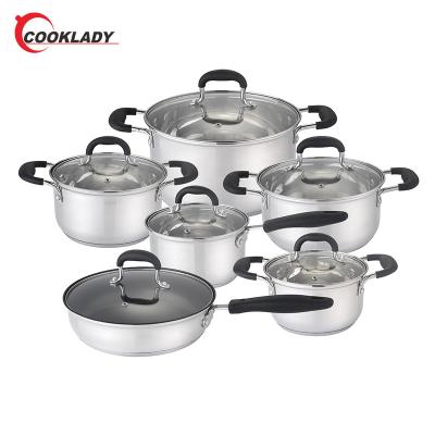 China Various Sizes Durable Heat Resistant Stainless Steel Pan Cookware Sets Handle Cookware Set for sale