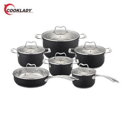 China Sustainable Modern Kitchen Designs Cooking Pot 12Pcs Stainless Steel Cookware Black Painting Set for sale