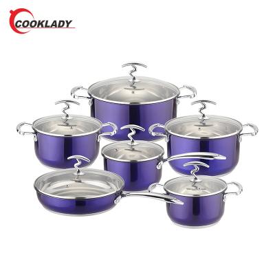 China Wholesale Viable Easy To Clean Stainless Steel Purple Kitchen Non-Stick Shine Cookware Pot Sets for sale