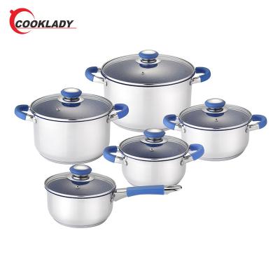 China China 12Pcs Silicone Handle Viable Stainless Steel Cookware Multi Function Set Nonstick Pot Set for sale