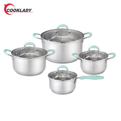 China Customized Sustainable Design Kitchen Appliances 8Pcs Cookware Set Stainless Steel Cookware Set for sale