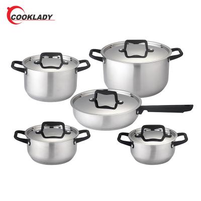 China Sustainable Sale Kitchen 12Pcs Stainless Steel Hot Pot Cooking Cookware Set With Soft Touch Handle for sale