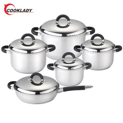 China Sustainable High Quality Easy To Clean Stock Stainless Steel Pot Casserole Cookware Set With Silicone Handle for sale