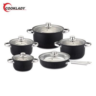 China Wholesale Viable Easy To Clean Non Stick Cookware Set Matt Black Cookware Stainless Steel Kitchen Pot Set for sale