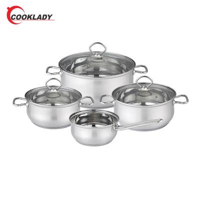 China Sustainable Using 7Pcs Belly Shape Friendly Casserole Set Easy To Clean Cookware Stainless Steel Pot Set for sale