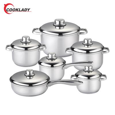 China Sustainable Hot Sale 12 Pcs Casserole Cookware Set Straight Shape Stainless Steel Cookware Set With Metal Cover for sale