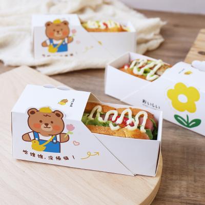 China Recycled Biodegradable Materials Sandwich Hamburger Box Take Away Paper Hamburger Box for sale