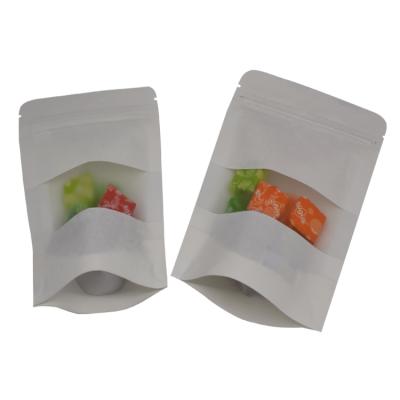 China Recyclable Custom Heat Sealable Multi Color Candy Cake Tea Rack Up Packaging Kraft Paper Bag With Window And Zipper for sale