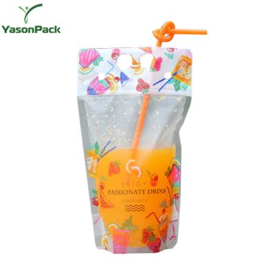 China Aseptic Reusable Pet Packaging Drink Water Juice Plastic Stand Up Pouch Cold Bag With Straw Hole for sale