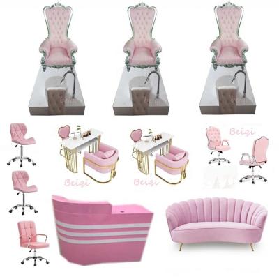 China Comfortable Luxury Pedicure Manicure Table Chair For Nail Salon Pink Throne Pedicure Chairs Cheap Portable Pedicure Station Foot Bath for sale