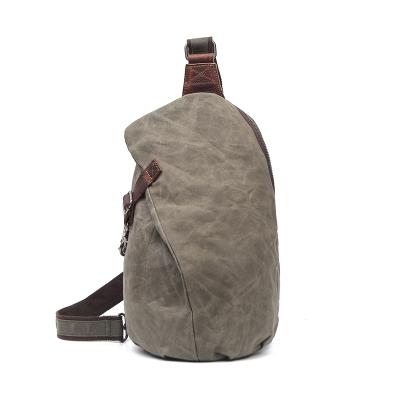 China Eco-friendly Waxed Genuine Leather Gray Pack Waterproof Canvas Chest Bag Outdoor Sports Wear Resistant Crossbody Bag for sale