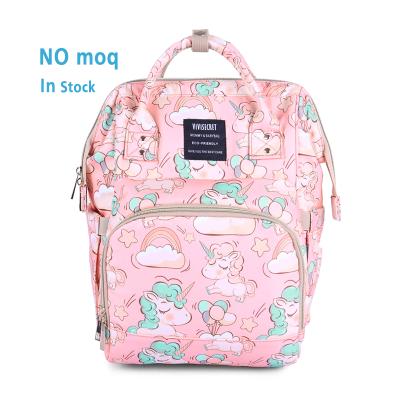 China Water Resistant Printing Pink Unicorn Fashionable Delicious Mom Diaper Bag Travel Baby Diaper Outdoor Backpack for sale