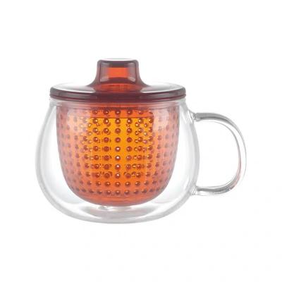 China Sustainable high borosilicate glass mug with comfortable big handle handle and color glass infuser for sale