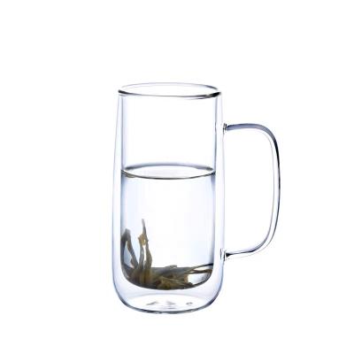 China Sustainable Hot Sale Food Grade Heat Resistant Double Wall Glass Mugs For Tea And Coffee With Glass Handle for sale